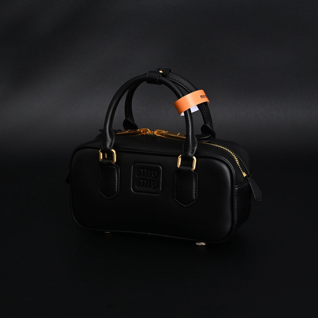 Miu Miu Black Matelassé Leather Satchel Bag – Mini Top Handle
