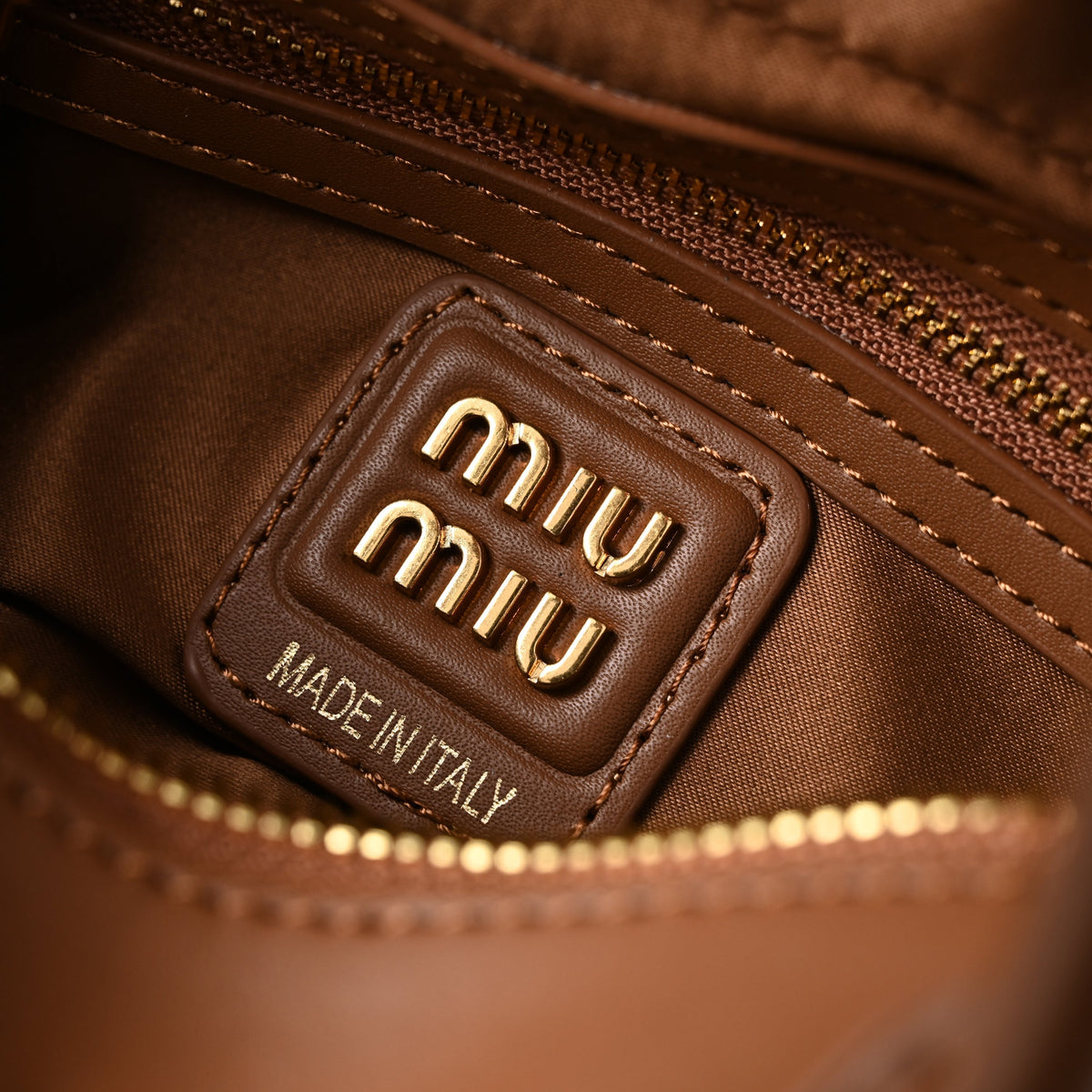 Miu Miu Leather Top Handle Satchel – Caramel Brown